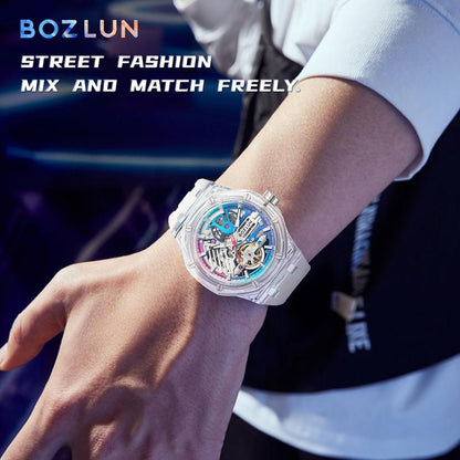 BOZLUN Mens Watch Skeleton Luxury Mechanical Luminous Waterproof Self-Winding Wrist Watch 0188 Watches of Tiktok