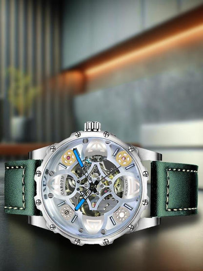 Men'S Business Fashion Hollow Out Design Mechanical Watch, Fashion round Dial Watch, Trendy Watch for Daily Life with Box