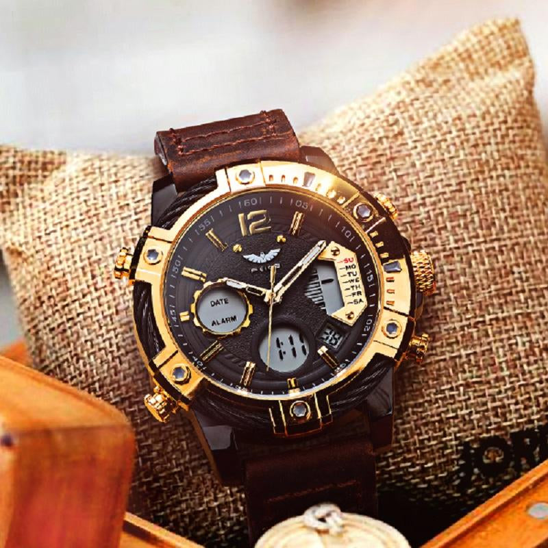 【Fallfreshness】Feice Fashion Men'S Watch Large Dial Waterproof Luminous Watch Fashion High-End Multifunctional Sports Dual Time Zone Watch Gift Set