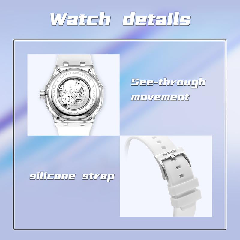 BOZLUN Mens Watch Skeleton Luxury Mechanical Luminous Waterproof Self-Winding Wrist Watch 0188 Watches of Tiktok