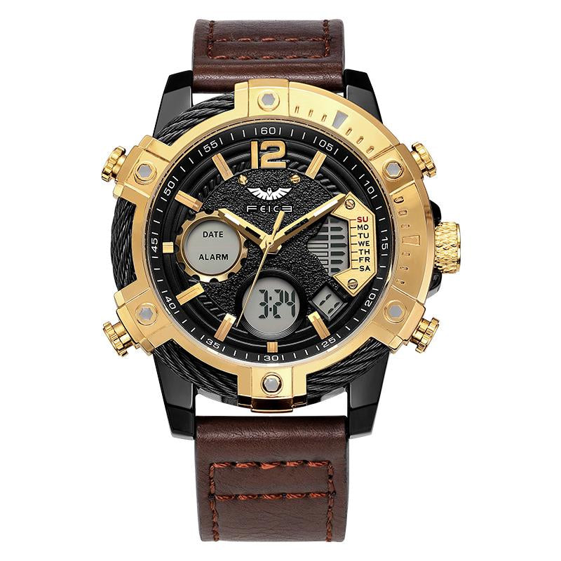 【Fallfreshness】Feice Fashion Men'S Watch Large Dial Waterproof Luminous Watch Fashion High-End Multifunctional Sports Dual Time Zone Watch Gift Set