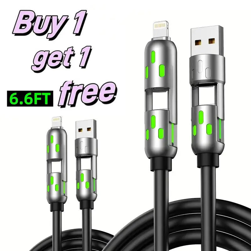 4-in-1 USB-C Charging Cable – PD Fast Charge & Data Sync (USB-A / Type-C / Lightning)
