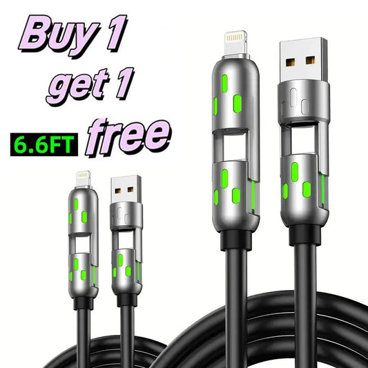 4-in-1 USB-C Charging Cable – PD Fast Charge & Data Sync (USB-A / Type-C / Lightning)