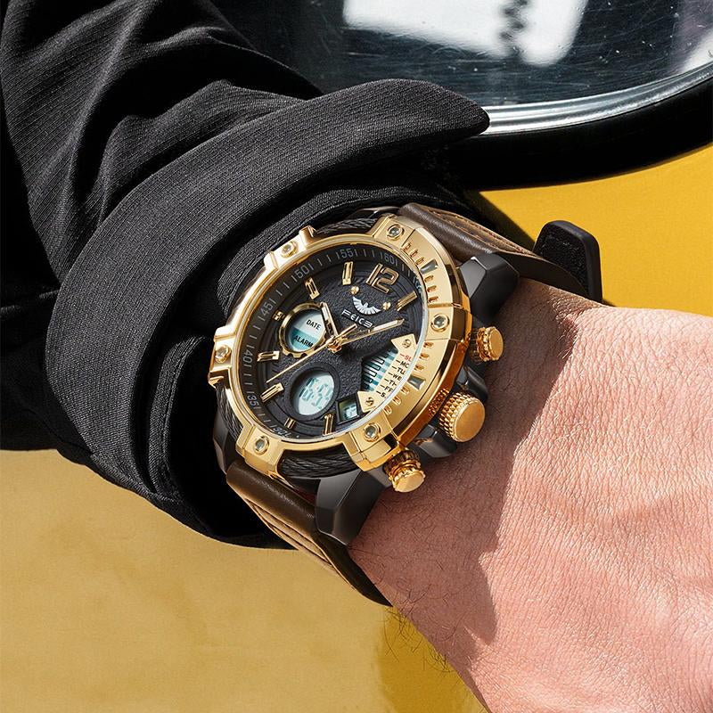 【Fallfreshness】Feice Fashion Men'S Watch Large Dial Waterproof Luminous Watch Fashion High-End Multifunctional Sports Dual Time Zone Watch Gift Set