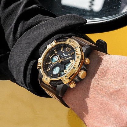 【Fallfreshness】Feice Fashion Men'S Watch Large Dial Waterproof Luminous Watch Fashion High-End Multifunctional Sports Dual Time Zone Watch Gift Set