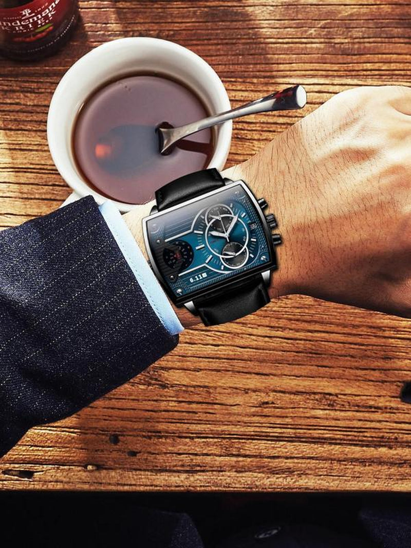 Men'S Business Fashion Rectangle Dial Quartz Watch, Fashion Watch for Party, Daily Clothing Decor, Trendy All-Match & Exquisite Watch for Birthday Gift with Box