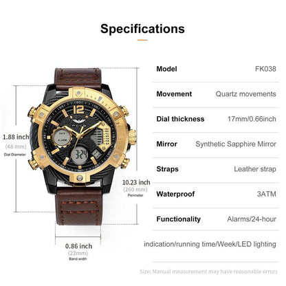 【Fallfreshness】Feice Fashion Men'S Watch Large Dial Waterproof Luminous Watch Fashion High-End Multifunctional Sports Dual Time Zone Watch Gift Set