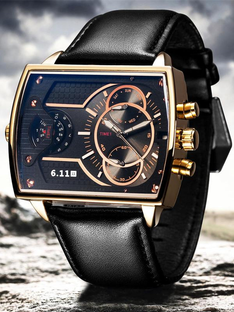 Men'S Business Fashion Rectangle Dial Quartz Watch, Fashion Watch for Party, Daily Clothing Decor, Trendy All-Match & Exquisite Watch for Birthday Gift with Box