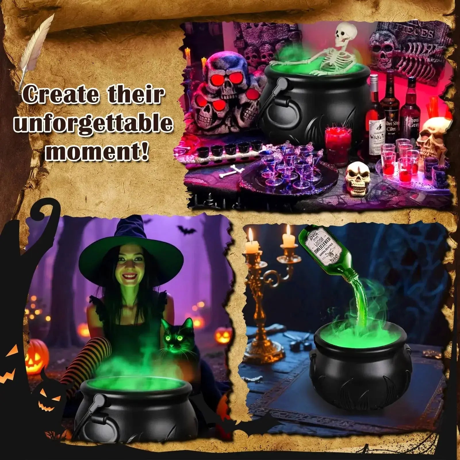 Foggy LED Witch Cauldron, Spooky skeleton décor– Perfect creepy decor for Halloween parties .