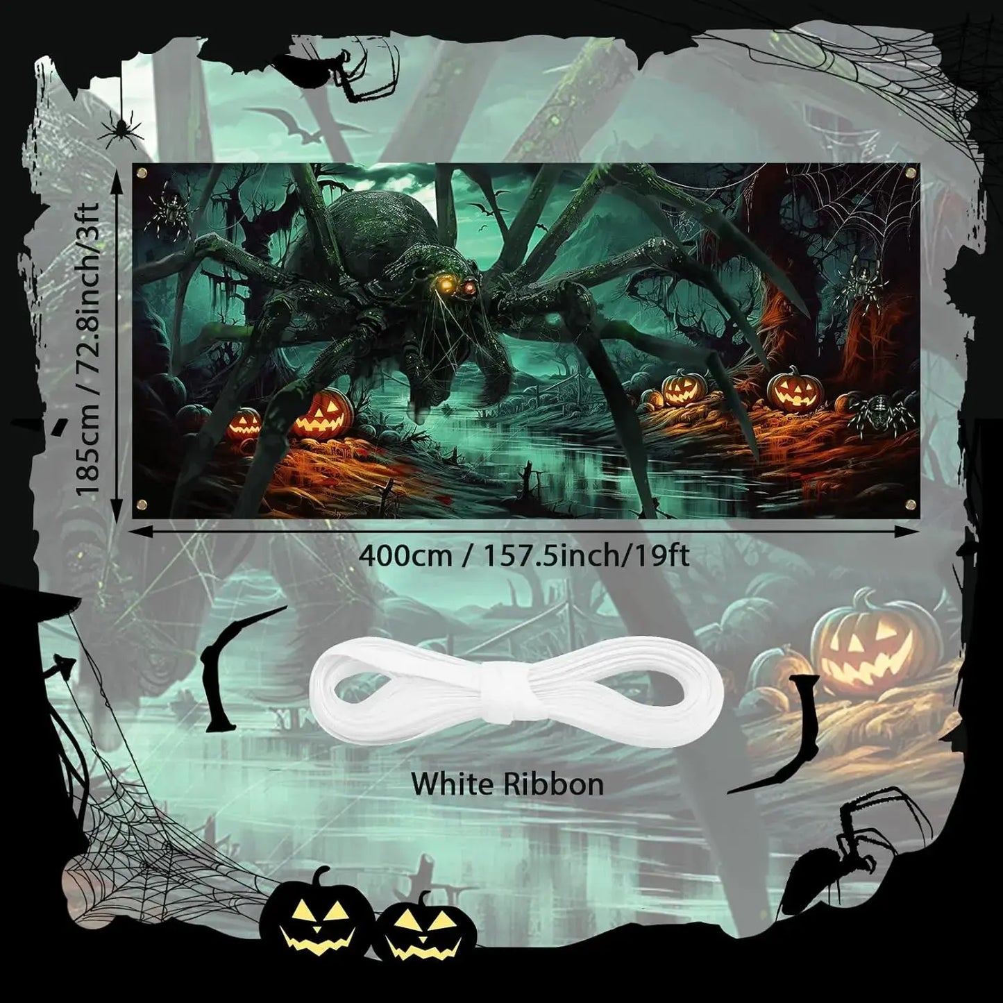 Large Halloween Garage Door Decoration – Horror Spider, Pumpkin & Bat Banner for Spooky Parties & Outdoor Display