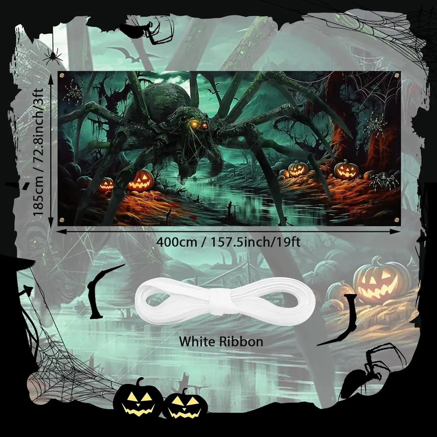 Large Halloween Garage Door Decoration – Horror Spider, Pumpkin & Bat Banner for Spooky Parties & Outdoor Display
