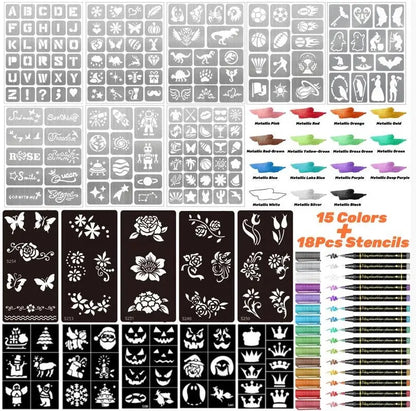 Temporary Tattoo Markers – 10/15 Color Skin-Safe Tattoo Pens
