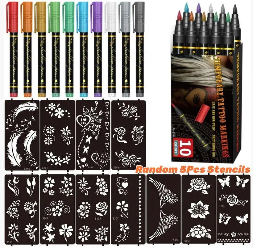 Temporary Tattoo Markers – 10/15 Color Skin-Safe Tattoo Pens