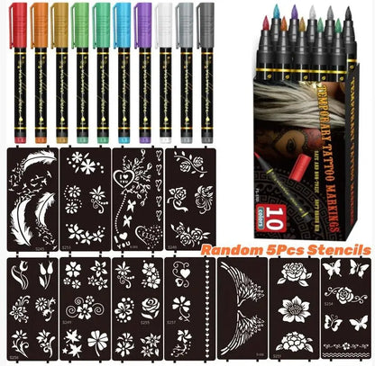 Temporary Tattoo Markers – 10/15 Color Skin-Safe Tattoo Pens